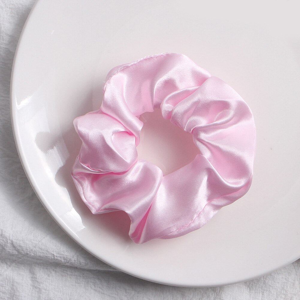 Women Girls Silky Satin Hair Scrunchies Solid Stretch Elastic Hair Tie Simple Elegant Rubber Band Ponytail Tie Wholesale