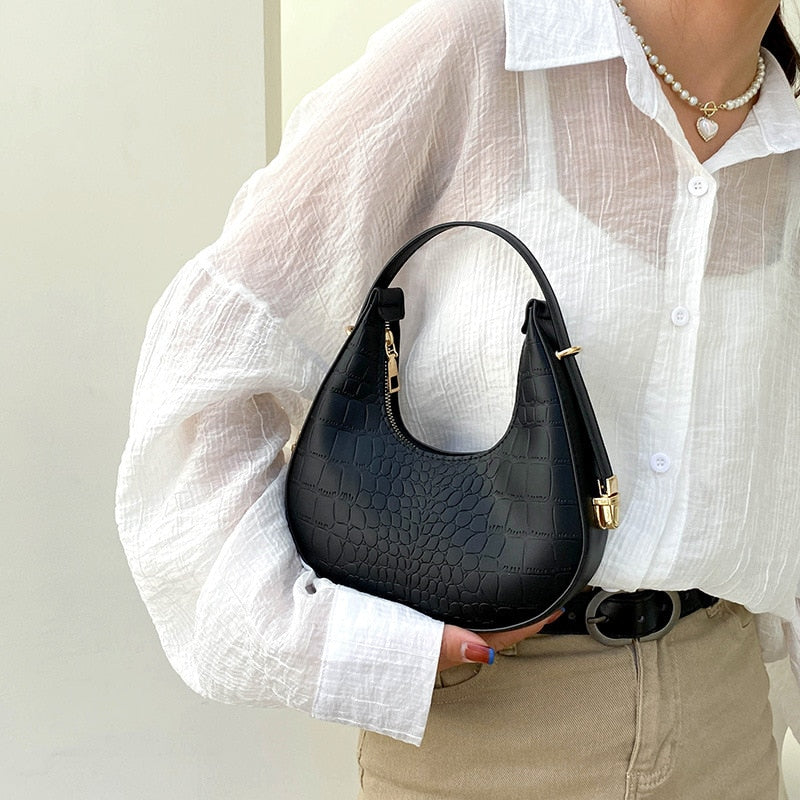 Fashion Alligator Pattern Shoulder Bags For Women Small Handle Underarm Bag Clutch Luxury Pu Leather Female Handbag With Purse