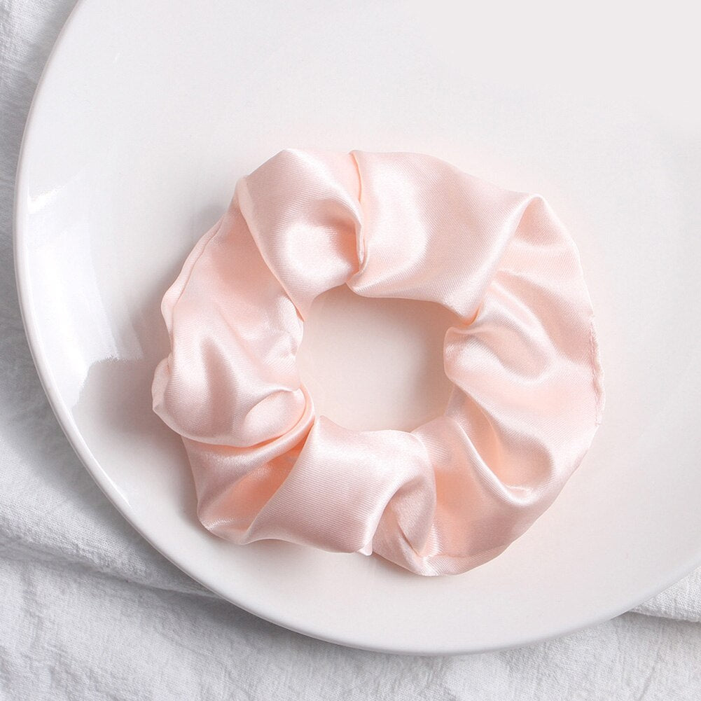 Women Girls Silky Satin Hair Scrunchies Solid Stretch Elastic Hair Tie Simple Elegant Rubber Band Ponytail Tie Wholesale