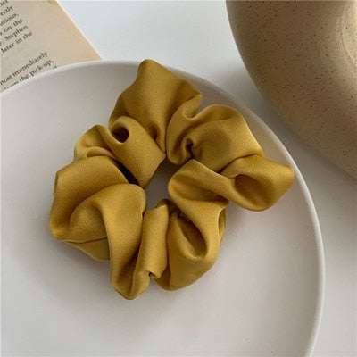 Korean Woman Big Elegant Silk Elastics Hair Band Girls Solid Color Scrunchies Hair Ties Ladies Ponytail Hold Hair Accessories