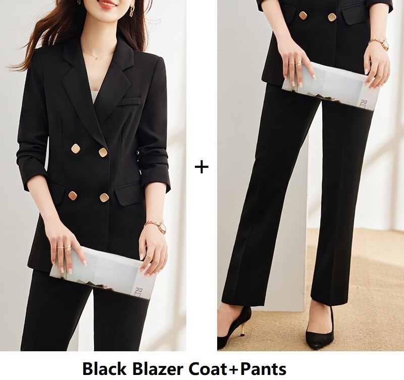 Spring Summer Formal Professional Women Business Suits with Pants and Jackets Coat Style Elegant Blazers Pantsuits S-4XL