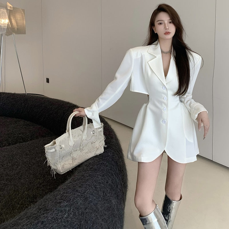 Fashion Suit Dress Women New Autumn V-neck Mini Black Long Sleeve Dresses Office use