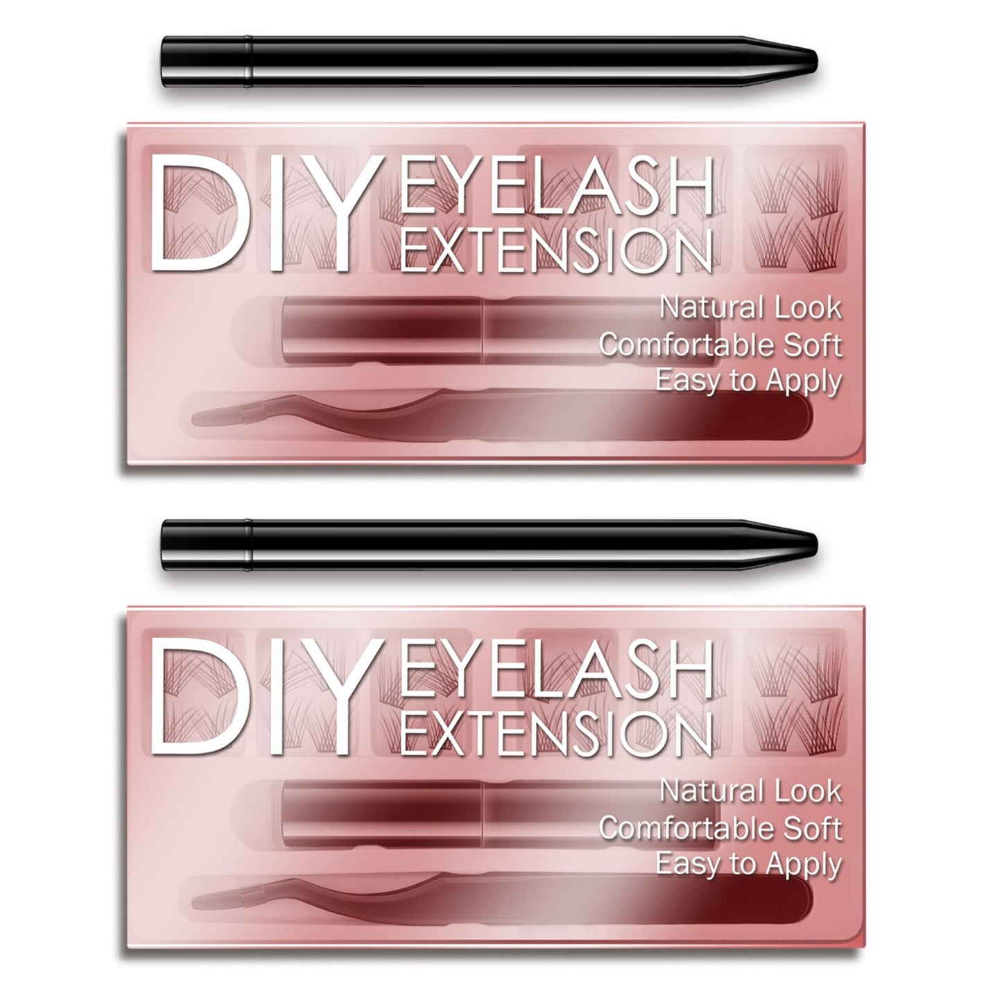 ETVITE DIY Eyelash Extension Kit With 3D Volume 12/14mm Lash Clusters Individual Lashes Coating Remover Tweezers Eyelash Glue