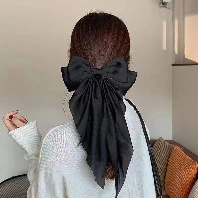 Women Large Bow Hairpin Summer Chiffon Big Bowknot Stain Bow Barrettes Women Solid Color Ponytail Clip Hair Accessories