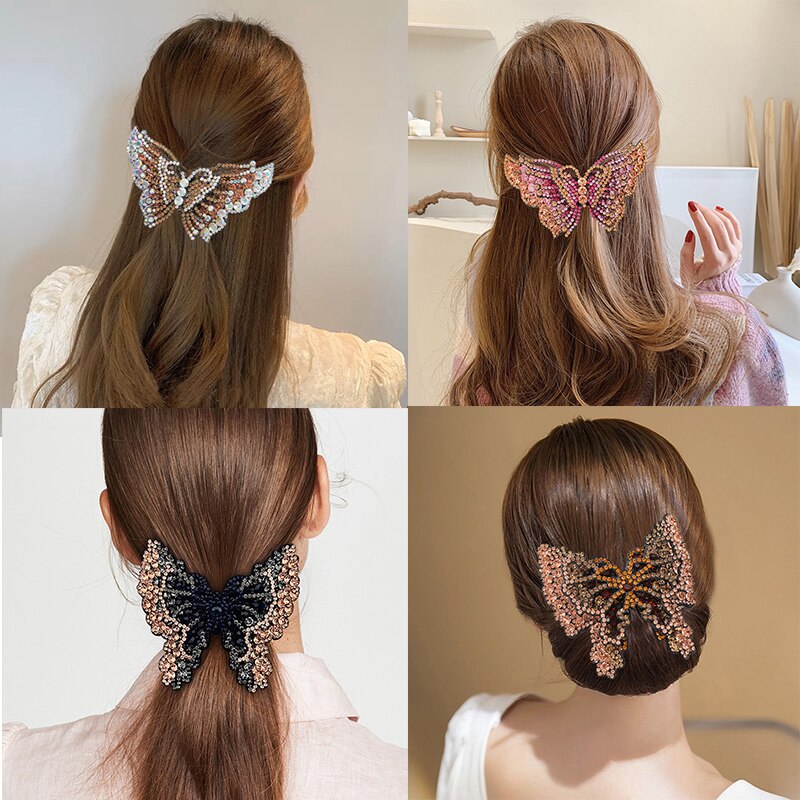 Butterfly Hair Clips Retro For Women Ponytail Hair Accessories Shinning Headwear 2023 Fashion