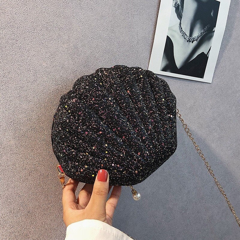 Women Shoulder Handbags Shell Bag Chain Cute Sequins Small Bag Phone Money Pouch Zipper Crossbody Bags for Women