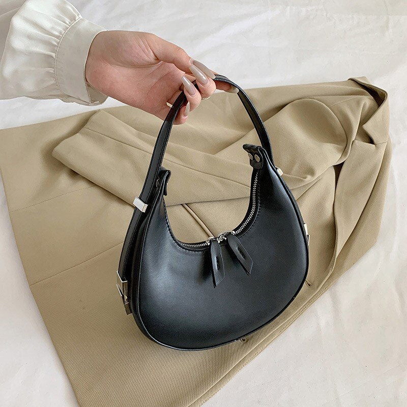 Half-Moon Green PU Leather Crossbody Bags for Women 2023 Luxury Designer Handbag and Purses Small Shoulder Bag Lady Travel Totes