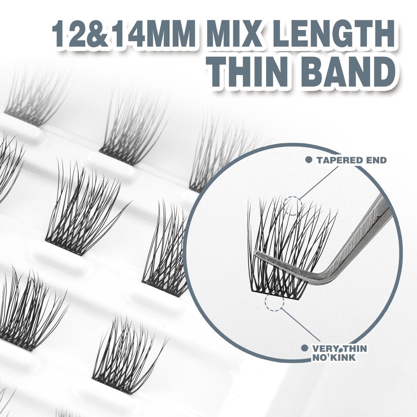 Eyelash Extension Kit With 3D Volume 12/14mm Lash Clusters Individual Lashes with glue ,Eyelash curler, tweezer in the pack