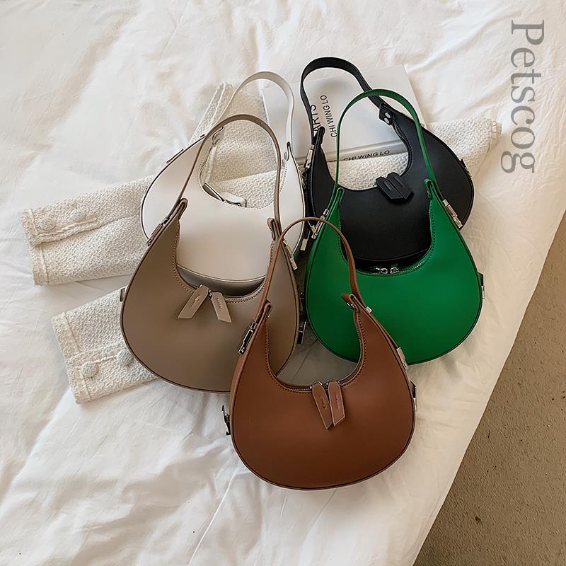 Petscog Luxury Handbags Vintage Leather Clutch Bag Half Moon Underarm Shoulder Bags For Women Handle Bag Bolsa Feminina