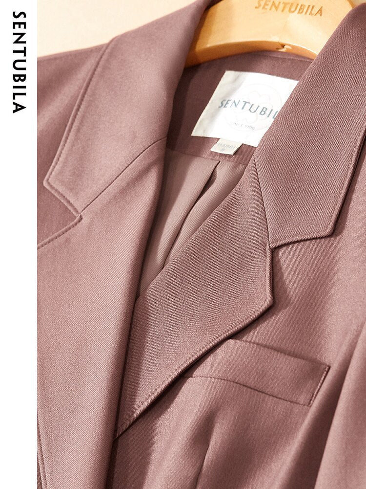 Elegant Blazers for Women 2023 Office Ladies Work Business Casual Notched Collar Long Sleeve Loose Straight Jacket