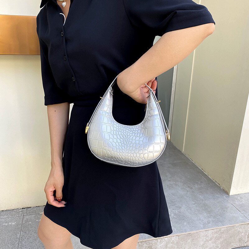 Fashion Alligator Pattern Shoulder Bags For Women Small Handle Underarm Bag Clutch Luxury Pu Leather Female Handbag With Purse