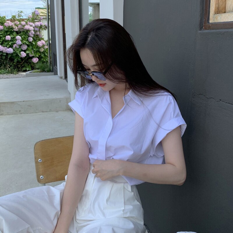 Casual Fashion Design Short-Sleeved Blue Shirt Women's Summer Top