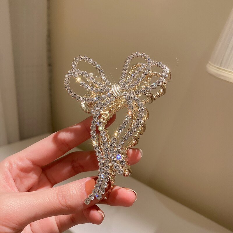 Pearl Hair Claw Set Clip for Women Pearl Bow Hairpins Metal Hair Accessories Geometric Barrette Crystal Clip Big