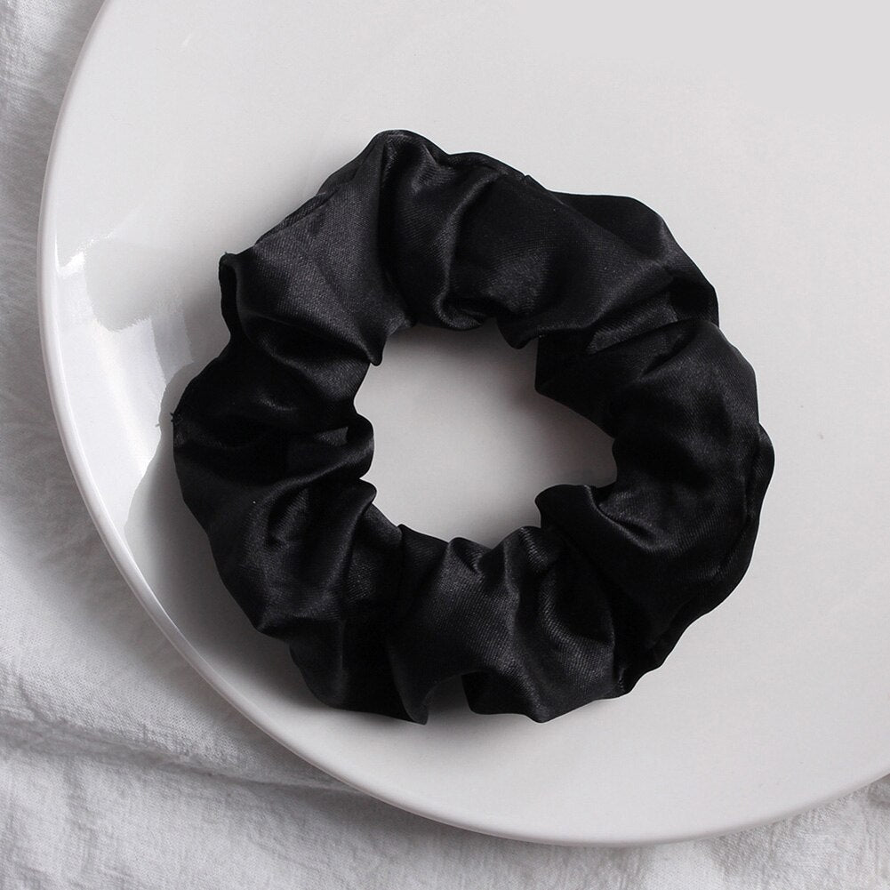 Women Girls Silky Satin Hair Scrunchies Solid Stretch Elastic Hair Tie Simple Elegant Rubber Band Ponytail Tie Wholesale
