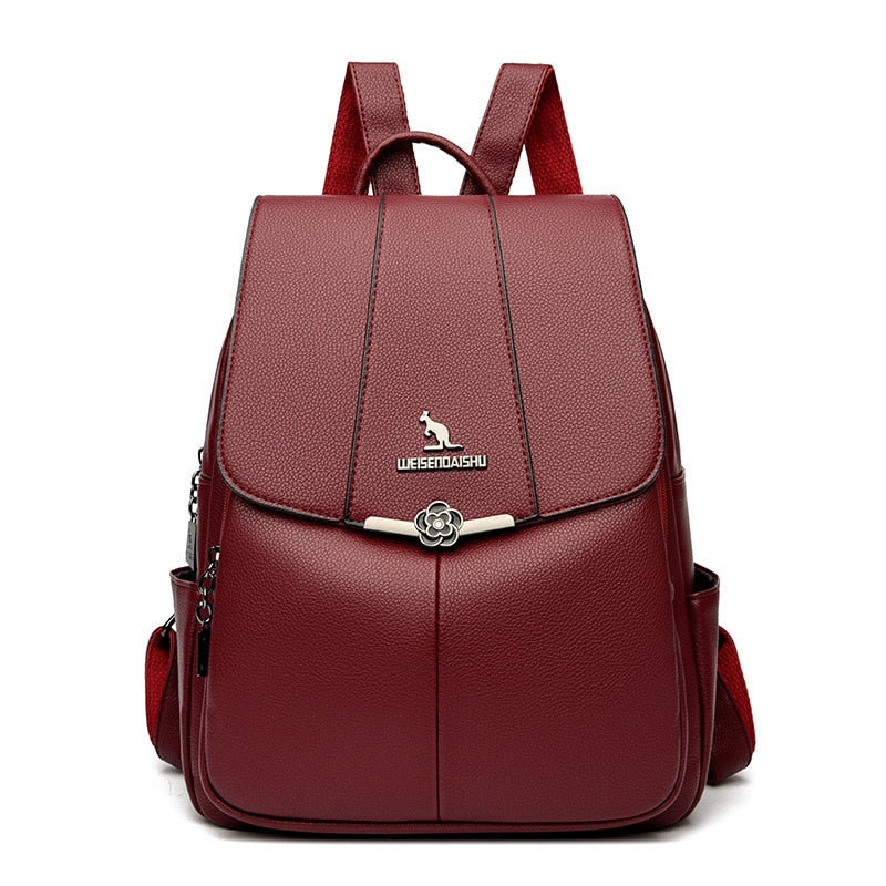 Women's Backpack Soft Leather Casual Lightweight One-Shoulder Travel Bag Fashion School Bag