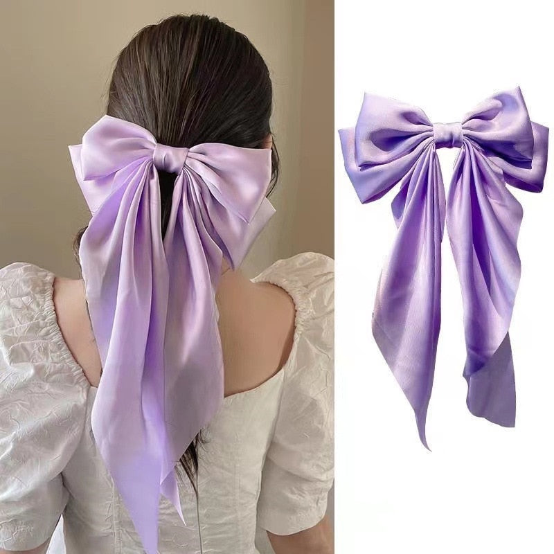 Women Large Bow Hairpin Summer Chiffon Big Bowknot Stain Bow Barrettes Women Solid Color Ponytail Clip Hair Accessories
