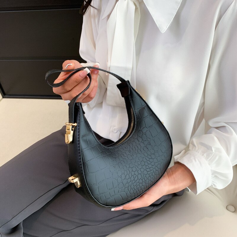 PU Leather Women Luxury Designer Handbag Purses 2023 Fashion Vintage Double Zipper Half Moon Crescent Hobos Shoulder Bags