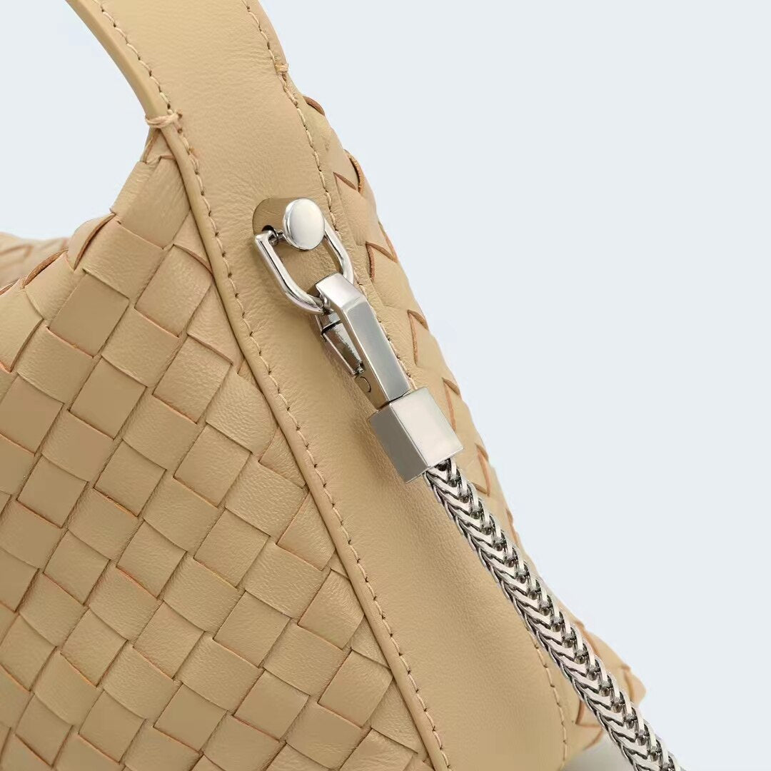 Genuine Lampskin Weaving Mini Hobo Handbag Ladies Cute Dumpling Shape Sheepskin Crossbody Bag Sheep Leather Shoulder handbags