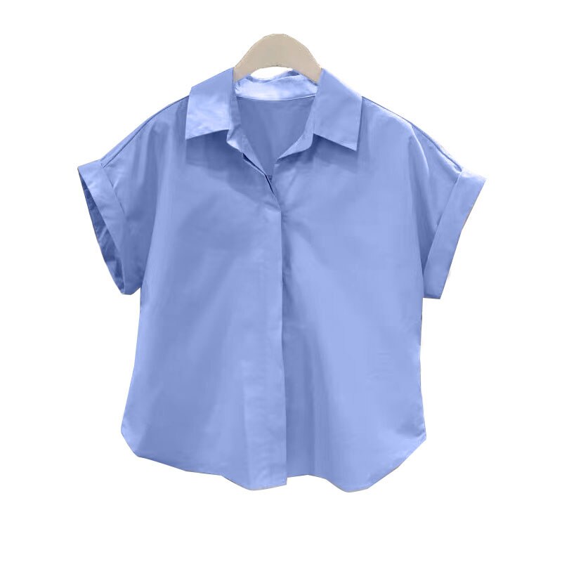 Casual Fashion Design Short-Sleeved Blue Shirt Women's Summer Top