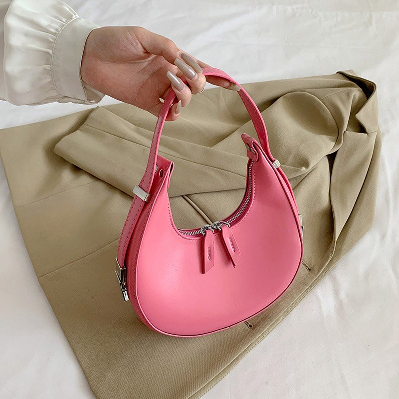 Half-Moon Green PU Leather Crossbody Bags for Women 2023 Luxury Designer Handbag and Purses Small Shoulder Bag Lady Travel Totes
