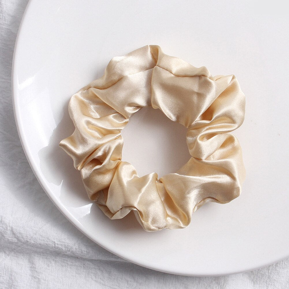 Women Girls Silky Satin Hair Scrunchies Solid Stretch Elastic Hair Tie Simple Elegant Rubber Band Ponytail Tie Wholesale