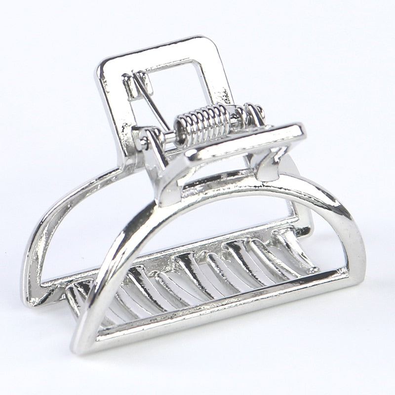 Women Girls Geometric Hair Claw Clamps Metal Hair Crab Moon Shape Hair Claw Clip Solid Color Hairpin Large Size Hair Accessories