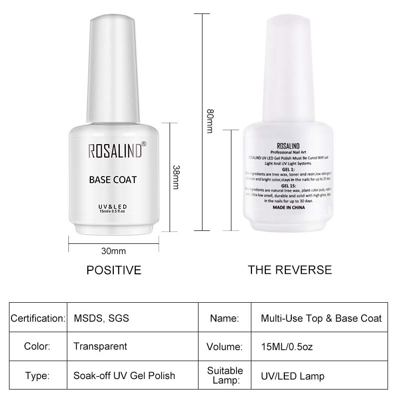 ROSALIND 15ml Base/Top Coat Nail Gel Primer Matt Top Coat Manicure Decoration