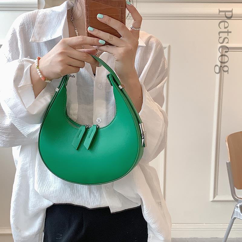 Petscog Luxury Handbags Vintage Leather Clutch Bag Half Moon Underarm Shoulder Bags For Women Handle Bag Bolsa Feminina
