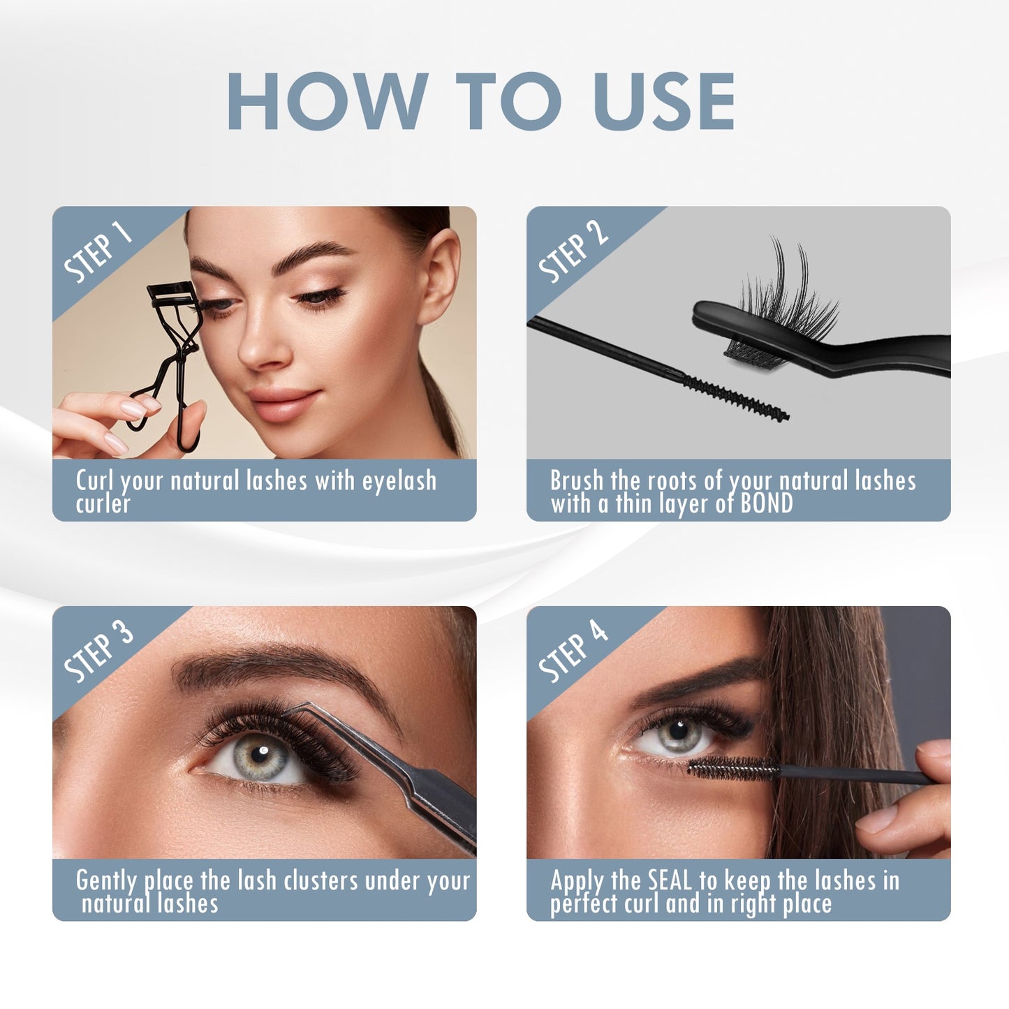 ETVITE Cluster Lashes DIY Eyelash Extension Lash Bond and Seal for Cluster Lashes 60pcs Mix Lengths Volume Comfortable