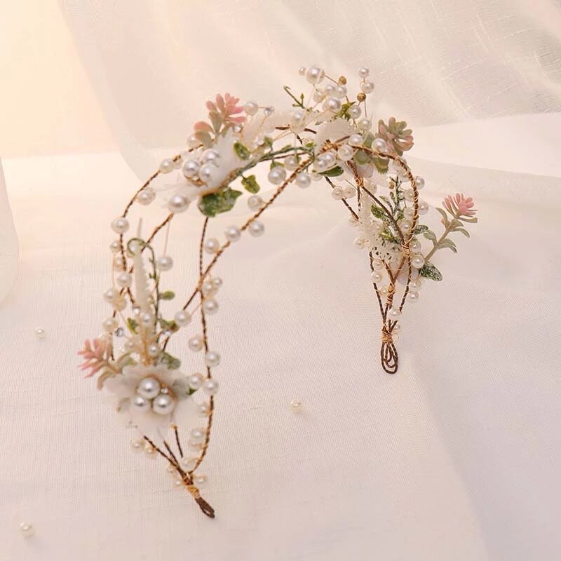 Fashion Golden Leaf Laurel Tiara Grecian Leaf Back Headwear Pearl Wedding Tiara Headband Hair Crown Bridal Hair Accessories