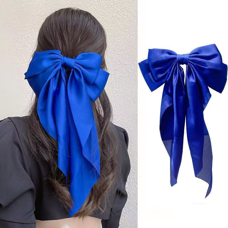 Women Large Bow Hairpin Summer Chiffon Big Bowknot Stain Bow Barrettes Women Solid Color Ponytail Clip Hair Accessories
