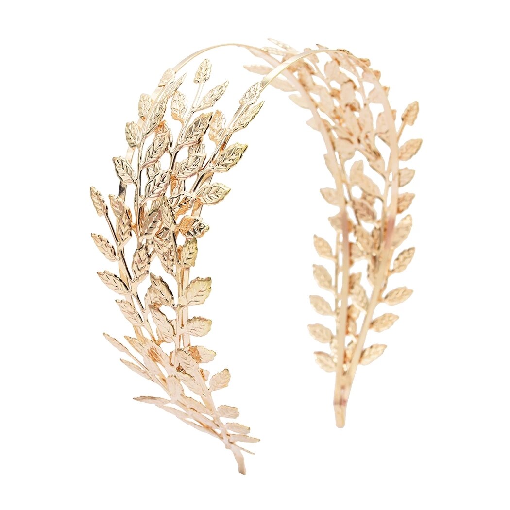 Fashion Golden Leaf Laurel Tiara Grecian Leaf Back Headwear Pearl Wedding Tiara Headband Hair Crown Bridal Hair Accessories