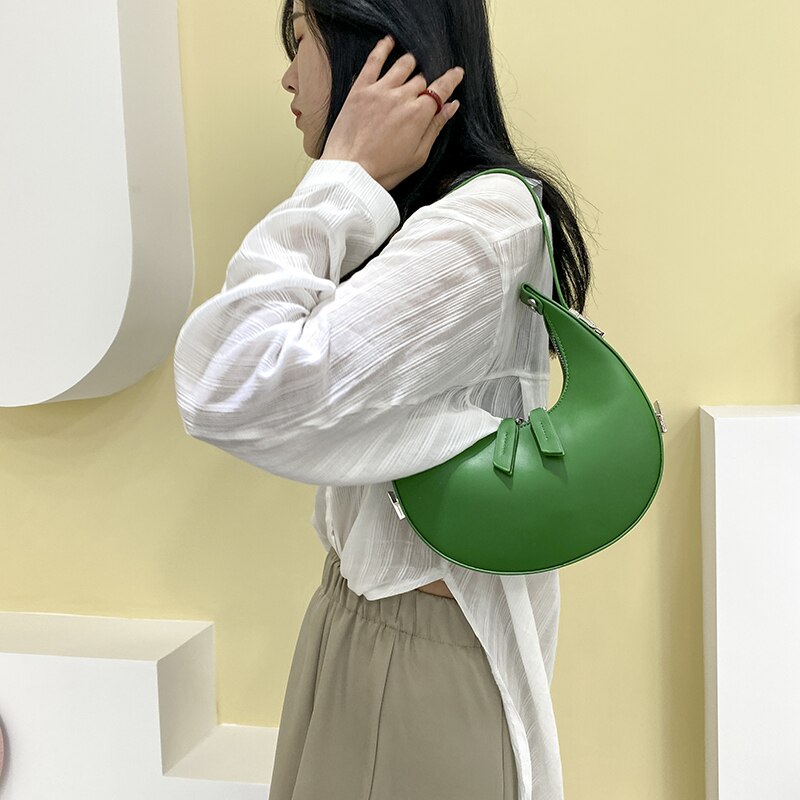 Fashionable Pu Leather Crescent Bag for Women Round Shoulder Bag 2023 Designer New Pure Bag