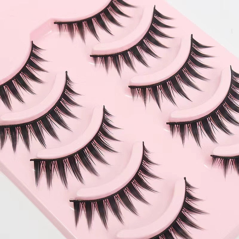 Natural Long Cosplay Makeup Cross Strip False Eyelashes Black Eye Lashes and Cat Eye Lashes 5pairs