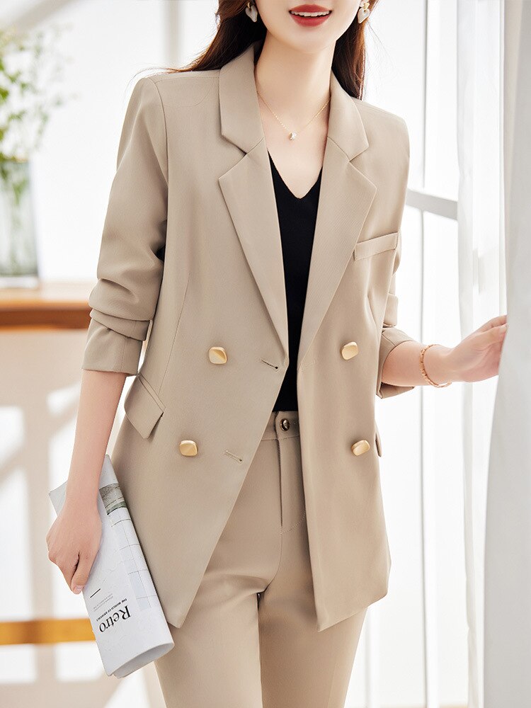 Spring Summer Formal Professional Women Business Suits with Pants and Jackets Coat Style Elegant Blazers Pantsuits S-4XL