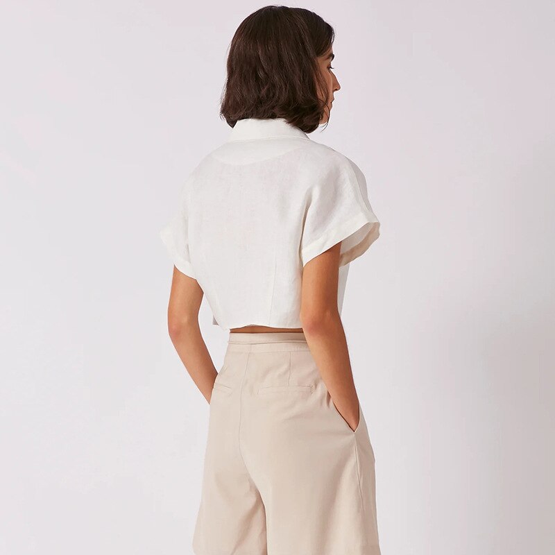 100% linen -Batwing sleeve with drop shoulder Solid color Vintage Notched Collarr