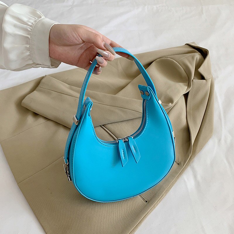 Half-Moon Green PU Leather Crossbody Bags for Women 2023 Luxury Designer Handbag and Purses Small Shoulder Bag Lady Travel Totes