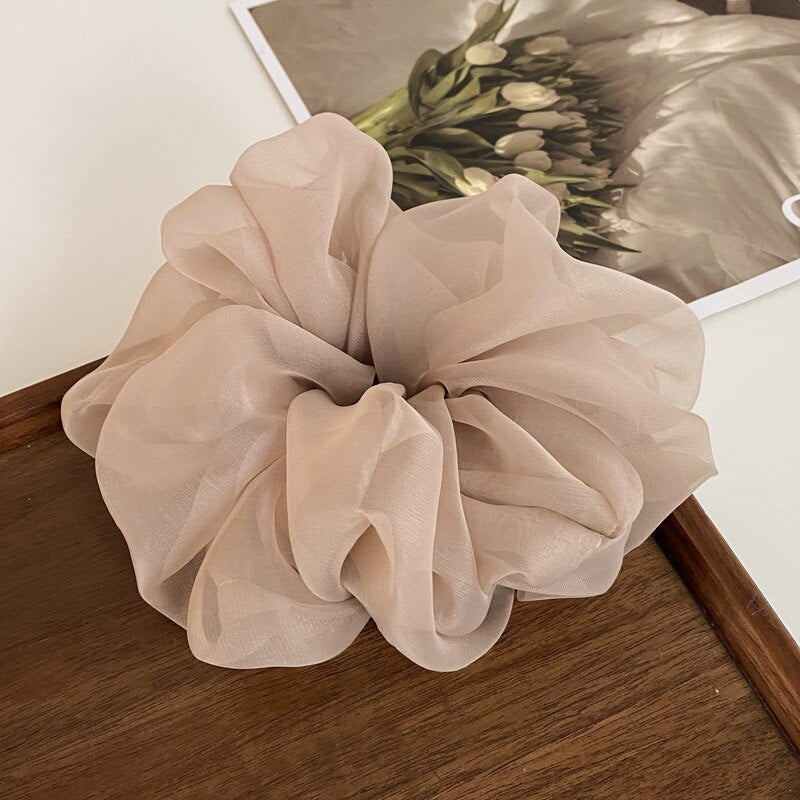 Korean Woman Big Elegant Silk Elastics Hair Band Girls Solid Color Scrunchies Hair Ties Ladies Ponytail Hold Hair Accessories
