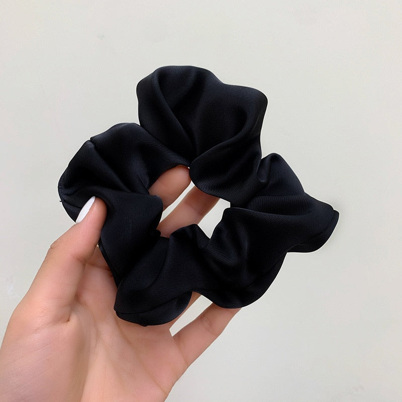 Korean Woman Big Elegant Silk Elastics Hair Band Girls Solid Color Scrunchies Hair Ties Ladies Ponytail Hold Hair Accessories