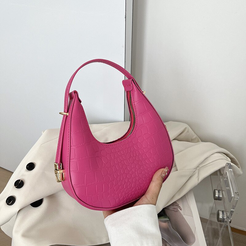 PU Leather Women Luxury Designer Handbag Purses 2023 Fashion Vintage Double Zipper Half Moon Crescent Hobos Shoulder Bags