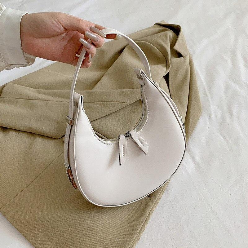Half-Moon Green PU Leather Crossbody Bags for Women 2023 Luxury Designer Handbag and Purses Small Shoulder Bag Lady Travel Totes