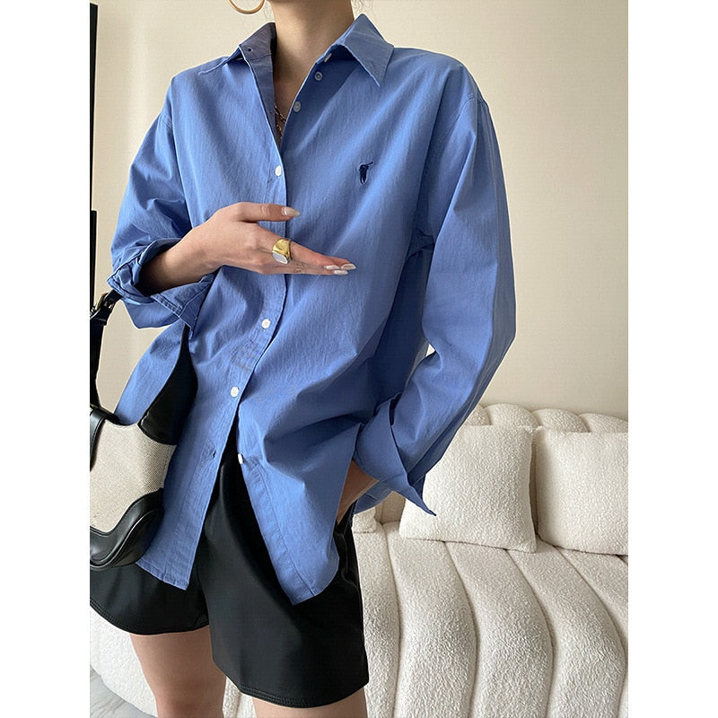 French original embroidery shirt loose design commuting 2023 early spring new style tops