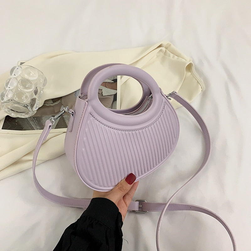 Half Moon Small Shoulder Bag For Women 2023 Spring New Green Purple Handbags Pleated Design Pu Leather Crossbody Round Hand Bag
