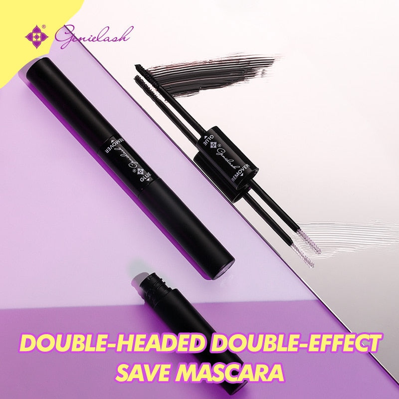 Genielash 2 in 1 Bond and Seal/Lock Dual-Ended Eyelash Glue for DIY Eyelash Extensios Long Lasting Waterproof Spiral Brush