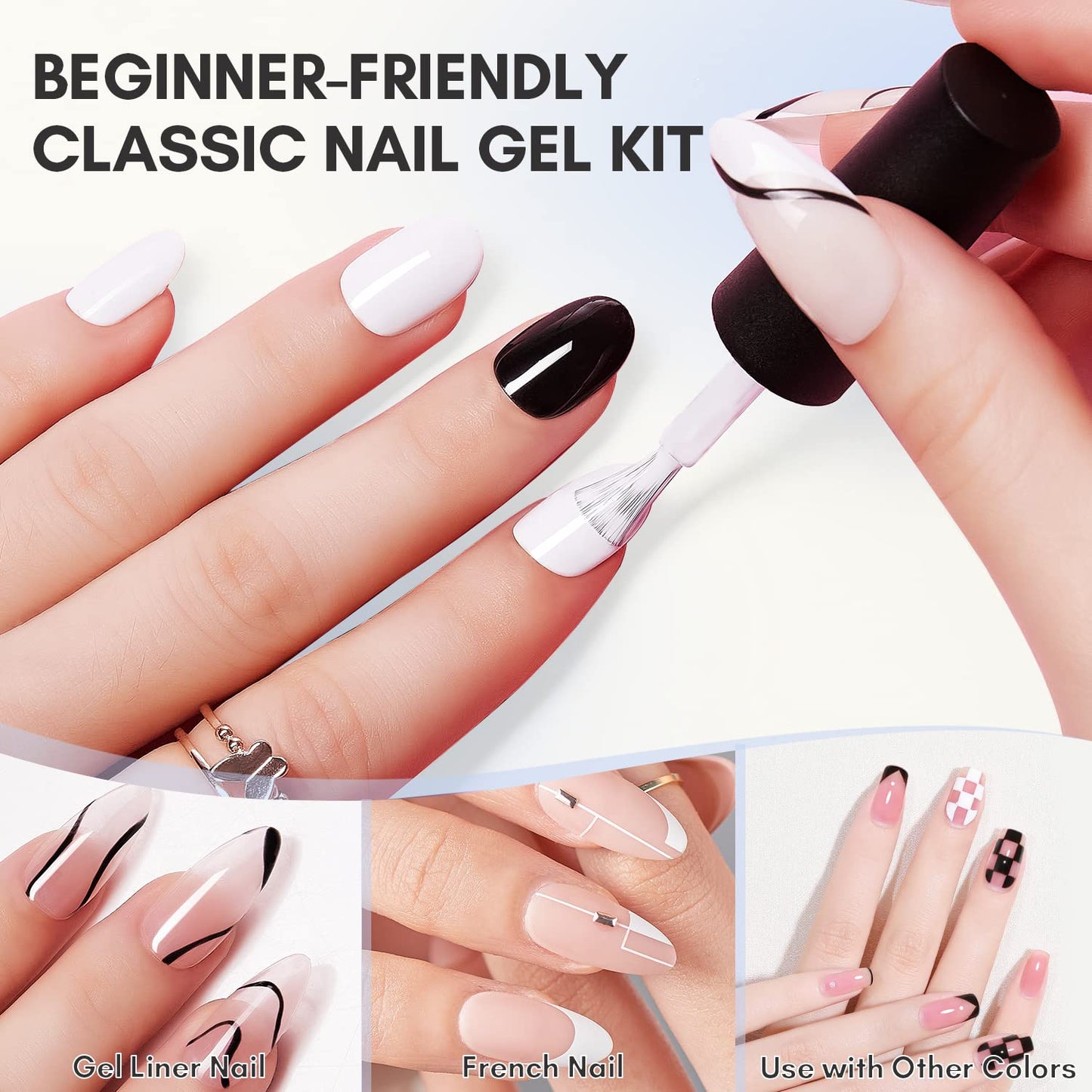 Black White Nail Gel Polish Kit Holographic Gel Polish Set Soak Off UV LED Gel Varnish Manicure Nail Art.