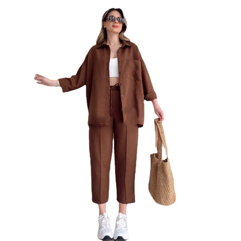 Large Size Women's 2023 Autumn New Casual Loose Shirt Jacket Nine-point Sports Haram Pants