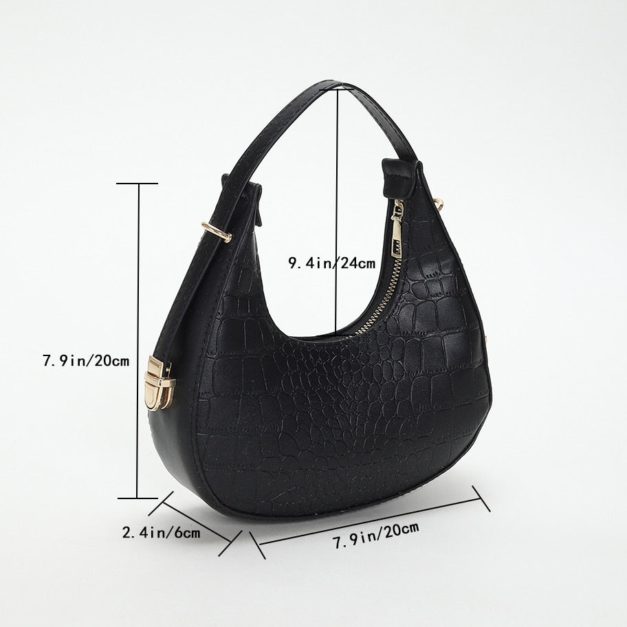 PU Leather Women Luxury Designer Handbag Purses 2023 Fashion Vintage Double Zipper Half Moon Crescent Hobos Shoulder Bags
