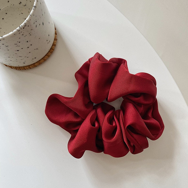 Korean Woman Big Elegant Silk Elastics Hair Band Girls Solid Color Scrunchies Hair Ties Ladies Ponytail Hold Hair Accessories