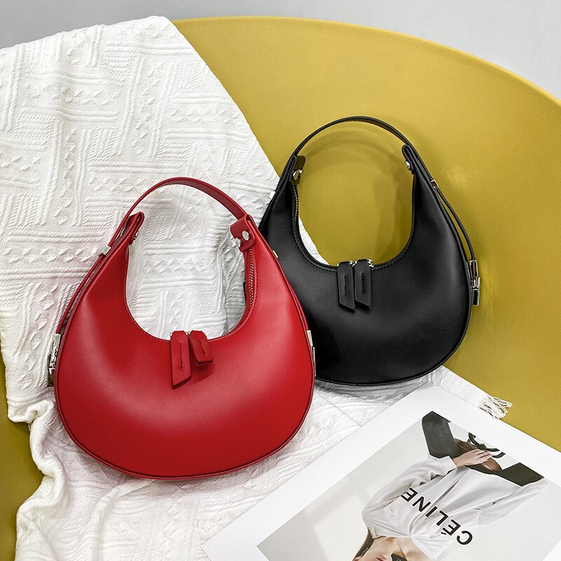 Fashionable Pu Leather Crescent Bag for Women Round Shoulder Bag 2023 Designer New Pure Bag