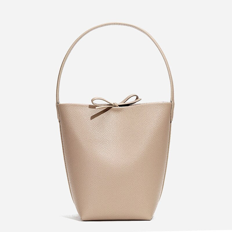 MS Fashion Bag Women Simple Cowhide Bucket Bag Oversize Lady Handbag Shoulder Luxury Togo Leather Bucket Bags Spring New 2023